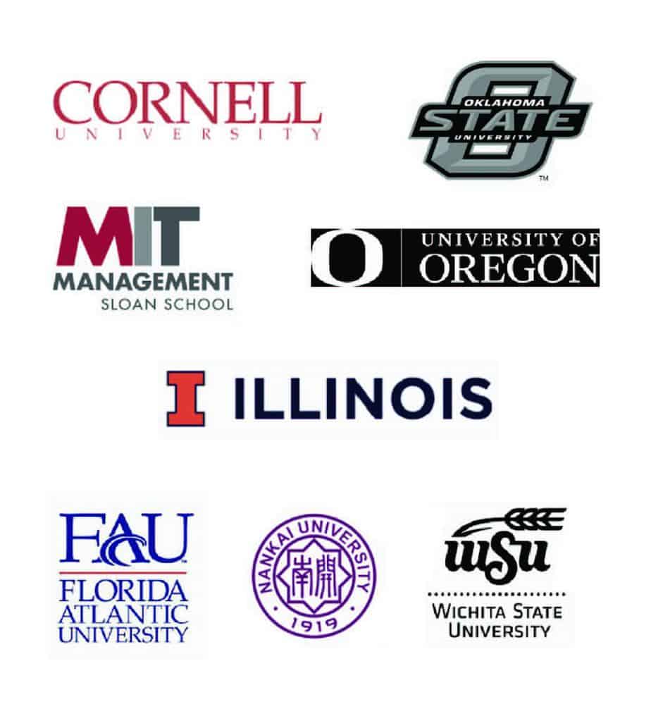sample of academic surveys clients: Cornell University, Oklahoma State, MIT Sloan, University of Oregon, Illinois University, Florida Atlantic University, Nankai, University, Wichita State University