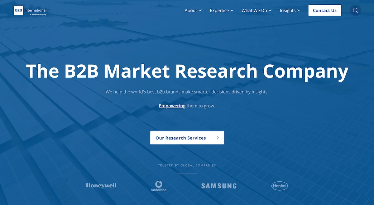 B2B market research company B2B International's website