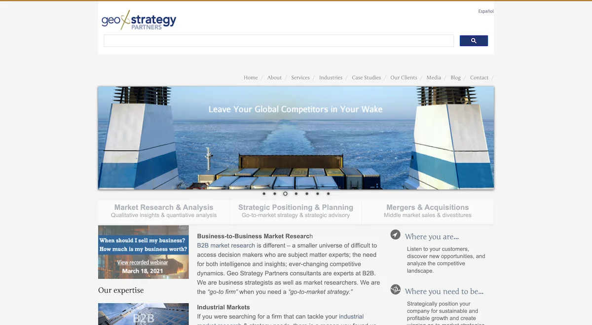 B2B market research company Geo Strategy Partners' website