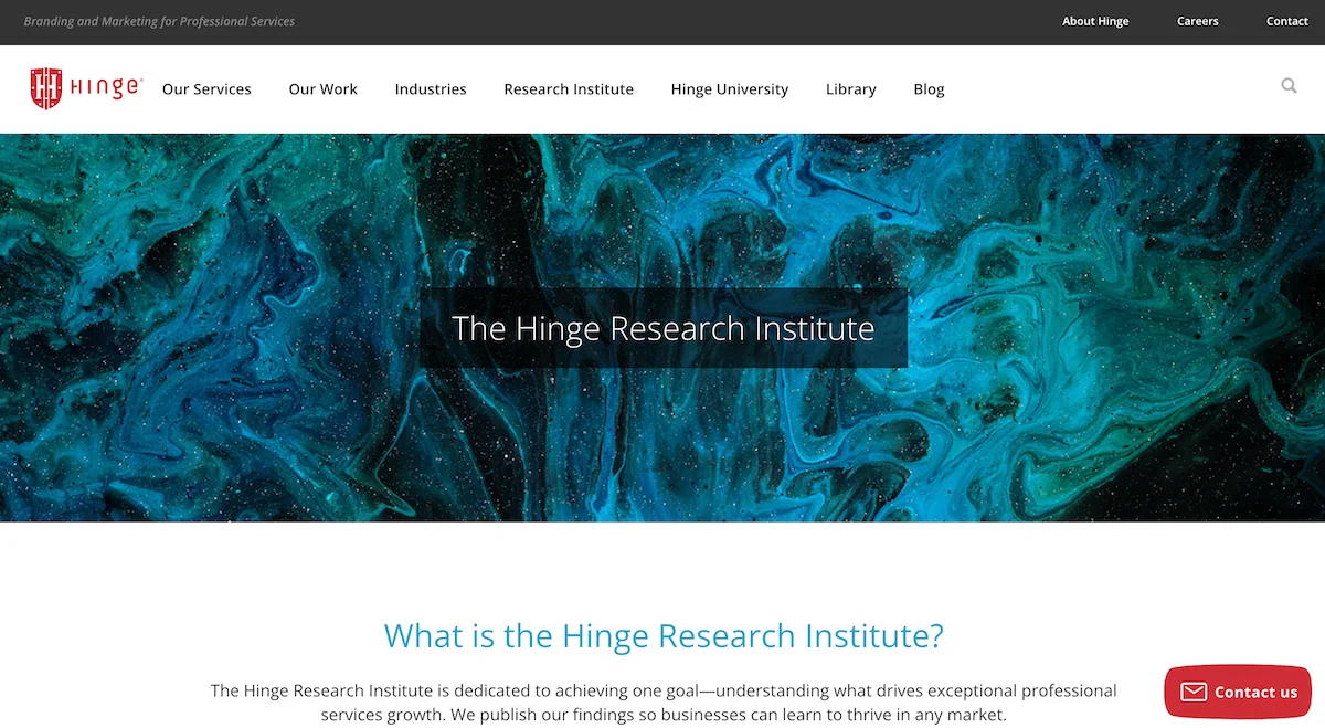 B2B market research company Hinge's website