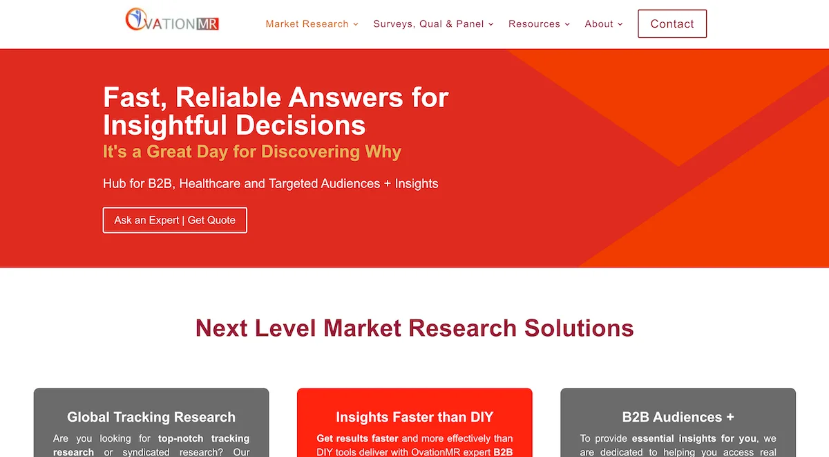 B2B market research company OvationMR's website