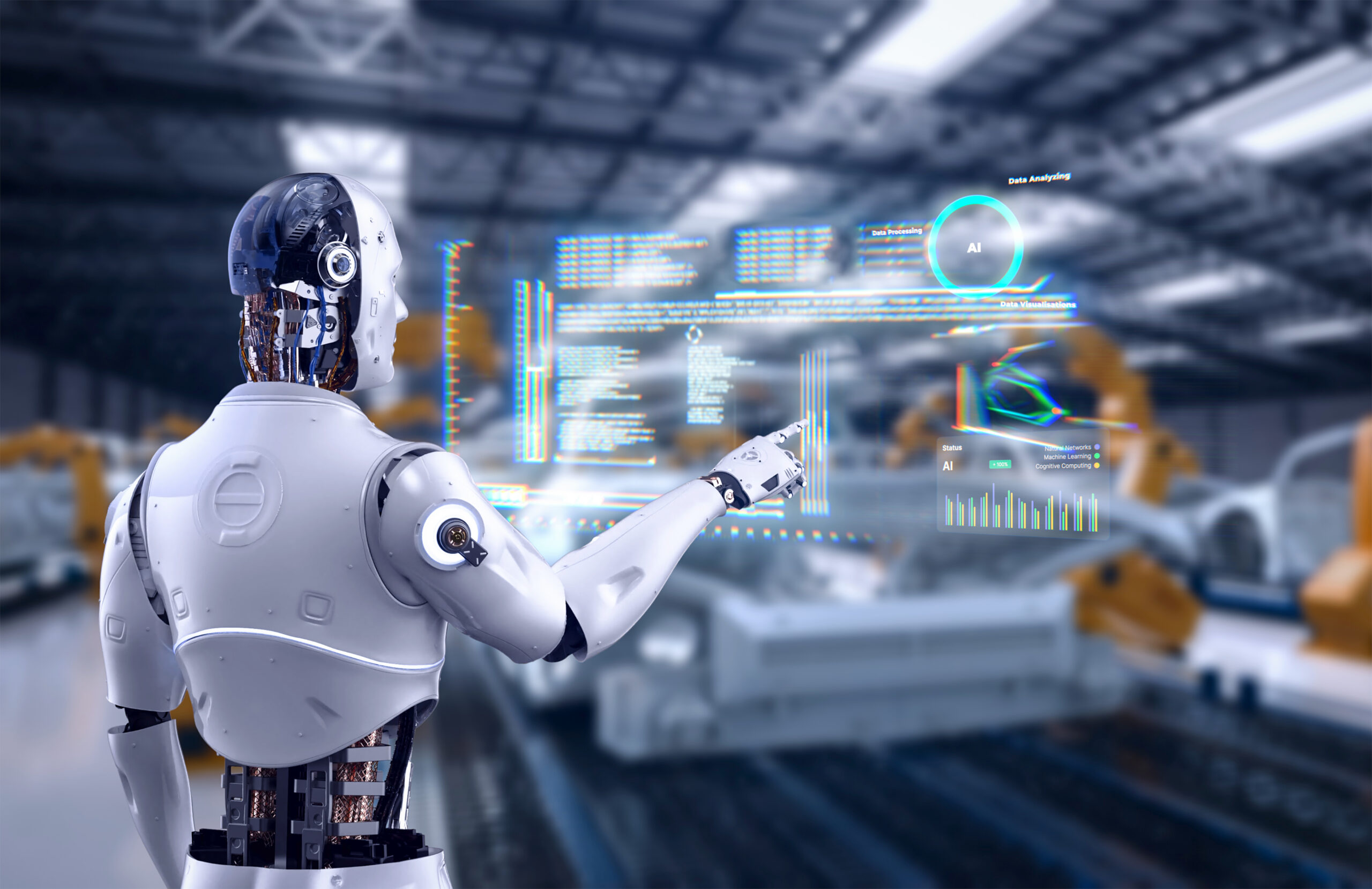 A robot using a floating touchscreen to moderate research responses.