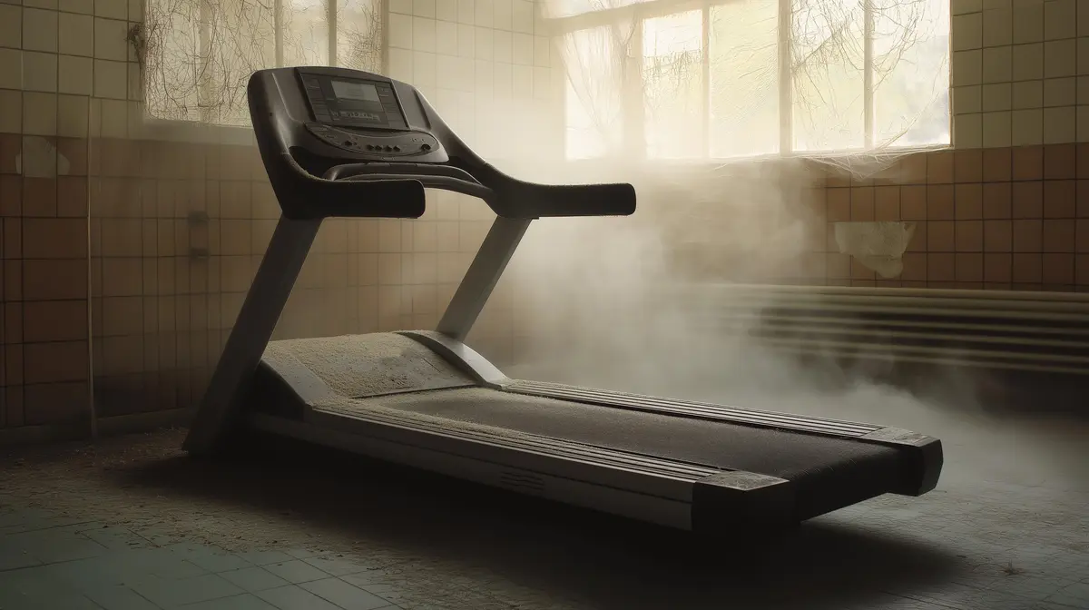 An image of a treadmill in a room filled with steam.